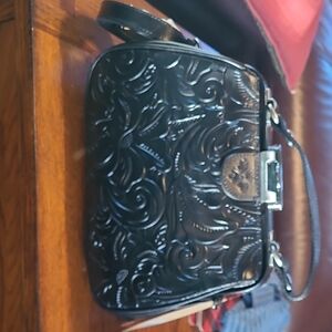 Patricia Nash Elegant Black Embossed Shoulder Bag